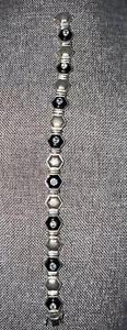 Bracciale Vintage Hong Kong Designer Sterling Esagono Quarzo Fumè e Topazio Blu 7,5 - Foto 1 di 5