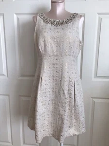 Vince Camuto Jacquard  Metallic Dress Beaded Rhinestone Neck Sleeveless Women 14 - Picture 1 of 12