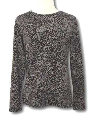 Top elegante negro manga larga LIZ CLAIBORNE (M) con diseño marfil Foto 1 de 3
