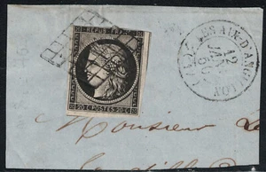 CERES - 20c NOIR - GRILLE - LES AIX D'ANGUILLON - LE 12 JANVIER 1850 - FRAGMENT - Picture 1 of 1