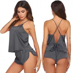 Silk Pajamas Set for Women Satin Backless Lingerie Pjs Cami Top and Shorts Ni... - Picture 1 of 6