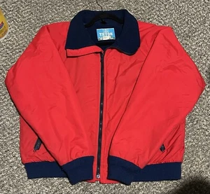 Vtg Woolrich Teton Fleece Lined Bomber Jacket L Red/NavyMade in USA Winter Zip - Picture 1 of 10