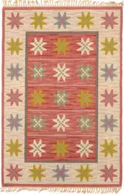 Handwoven Scandinavian Swedish Kilim Geometric Rug for Christmas Area Rug - Image 1 of 3