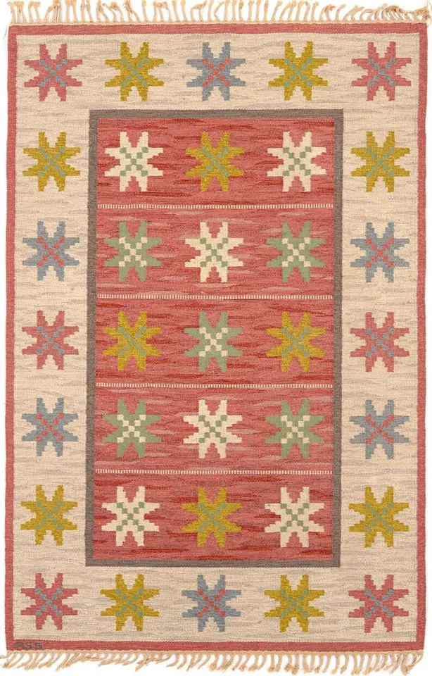 Handwoven Scandinavian Swedish Kilim Geometric Rug for Christmas Area Rug - Image 1 of 3