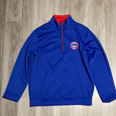 Пуловер мужской Antigua Chicago Cubs синий на четверть молнии с логотипом - Изображение 1 из 4