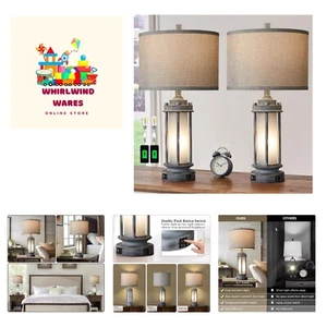 Set of 2 Rustic Table Lamps for Living Room, Farmhouse Vintage Nightstand Lam... - Picture 1 of 7