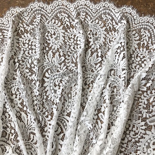 OFF WHITE Abito da sposa ricamo bianco ciglia fiori fai da te tessuto pizzo 65 cm * 280 cm pz