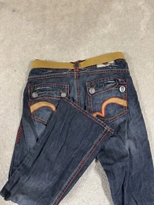 Laguna Beach Jeans Mens 33 Belted Y2K Boot Cut Thick Red Stitch Flap Embroidered - Picture 1 of 13