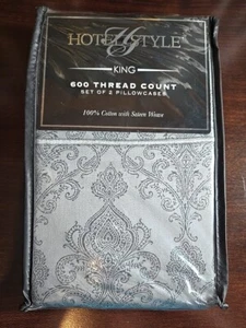 Hotel Style 600 Thread Count Luxury Cotton Pillowcases, King, Gray Paisley (2) - Picture 1 of 4
