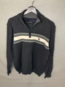 U.S. Polo Assn Pullover Herren mittelgrau creme Streifen Sherpa Kragen 1/4 Reißverschluss - Bild 1 von 5