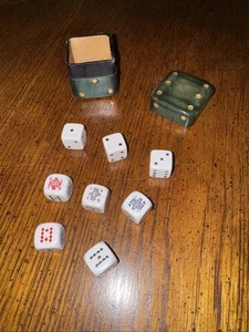 9-teiliges Set Vintage Poker Würfel in grünem italienischem Leder goldgeprägtes Etui EUC - Bild 1 von 7