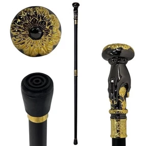 Men’s Fashion Cane 36” Luxury Golden Black Hand Flower Walking Stick New - Picture 1 of 11
