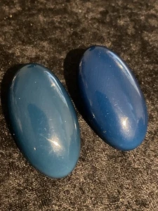 Vintage Rare Black Blue Bakelite Oval Earrings Clip On 1.7 Inch 17.2g - Picture 1 of 9
