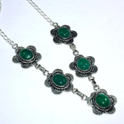 925 镀银独家绿玛瑙项链珠宝首饰尺寸 US 18 GW — 第 1/3 张图片