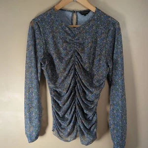 Ted Baker Top Size 3 UK 12 Savannn Floral Ruched Front Mesh Blouse Cottagecore - Picture 1 of 24
