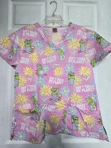 Sesame Street Scrub Top size S-Oscar Grouch "DON'T TRASH PLANET"-Chest 21"/L 26" - Picture 1 of 4