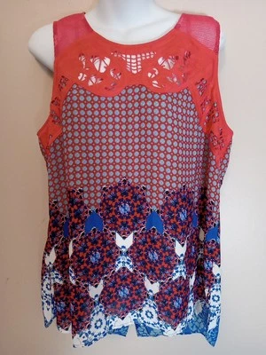 Pale Sky Lace Shoulder Angelyne Stitch Fix Color Button Back Detail Top Size L - Image 1 of 4