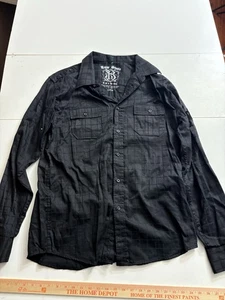 RAW STATE Cross Shirt Men XL BLACK Graphic Velour Print HONOR Button Long Sleeve - Picture 1 of 6