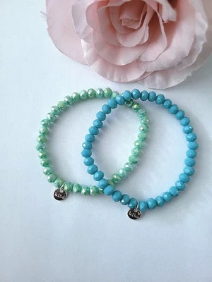 Biba 2er Kristall Armband Blau Mint  Silber dehnbar 18 cm  Neu/ B004 - Bild 1 von 2