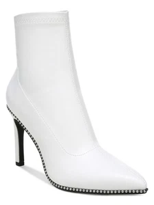 BAR III Womens White Stretch Beaded Melanay Pointed Toe Stiletto Booties 9 M - Picture 1 of 11