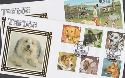 Isle of Man 1996 Benham Silk FDC Set & Minisheet Dogs at Work Collie Limited Ed - Image 1 of 3