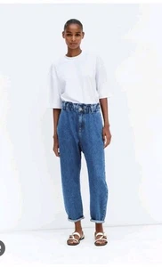 Zara Baggy Fit Pants Paper Bag Carrot Leg Ankle Rigid Size 8 - Picture 1 of 5