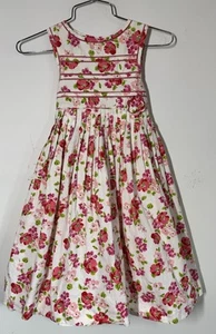 Sara Louise England Girls Pink Floral Dress Embroidered Pleated Size 7 Twirling - Picture 1 of 11