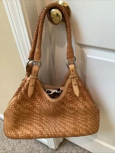 COLE HAAN Genevieve Weave Large Triangle Tote Hobo Woven Bag Purse - Picture 1 of 18