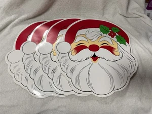 VINTAGE 4ER SET WEIHNACHTSMANN KOPF TISCHSETS 15" LUSTIGE URLAUB ESSDEKO - Bild 1 von 8