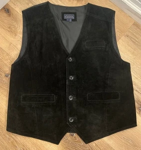 Vintage Herren Basic Edition Wildleder Leder Weste Gr. Large schwarz gefüttert Taschen - Bild 1 von 4