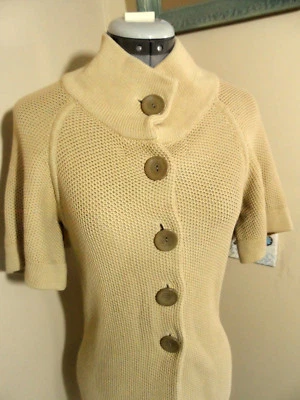 BANANA Republic 束腰开衫毛衣 XS 骆驼棕褐色 复古风格 盒子针织 Mock nk — 第 1/4 张图片