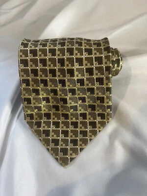 Pavone Gold/Silver/Black Check 100% Silk Tie Necktie Made in Italy 58"x4" - Image 1 of 4