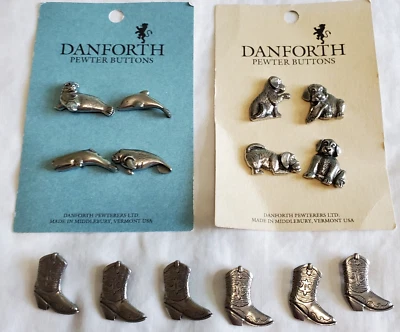 Lot of 14 Danforth Pewter Novelty Buttons Puppy Dogs Whales Seal Cowboy Boots - Image 1 of 4
