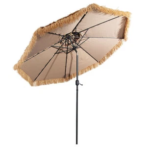 10 ft Thatched Tiki Patio Umbrella Beach 2 Tier Hawaiian Pool Sun Shade - Picture 1 of 1