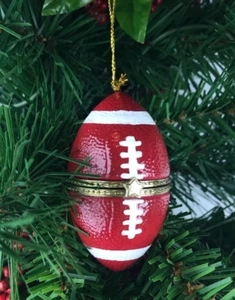Football Sports Porcelain Hinged Surprise Gift Trinket Box Christmas Ornament - Picture 1 of 7