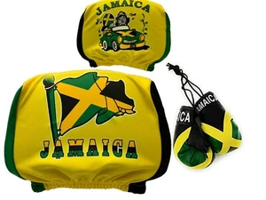 Jamaica Boxing Glove Banner Flag Window Mirror W/ Jamaican Car Headrest Cover - Picture 1 of 5