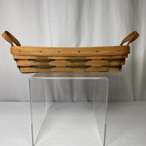 Longaberger 1993  11" X 5" X 2.5" Rectangular Basket Leather Handles Preowned Cover