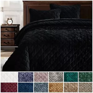 Chezmoi Collection Lux 3-teiliges Rautenstich Plüsch Distressed Samt Quilt Set - Bild 1 von 21