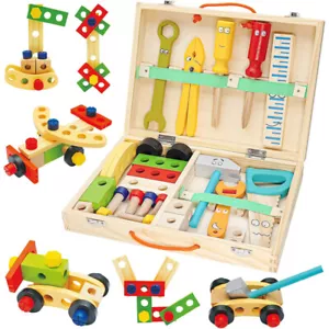 34tlg Werkzeugkoffer Kinder Spielzeug ab 2 Jahre Holzspielzeug Werkzeugkasten - Bild 1 von 14
