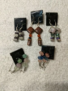 Lot of 5 pairs Gemstone Earrings French hook Drop dangle (2 pairs are hook) NOS - Picture 1 of 8