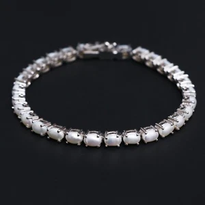 Natural Pearl Bracelet 925 Silver Tennis Bracelet June Birthstone Gift for Her - Picture 1 of 5