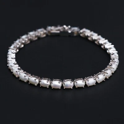 Pulsera de perlas naturales 925 plata pulsera de tenis piedra de nacimiento de junio regalo para ella Foto 1 de 4