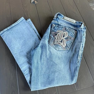 Jeans Rock Revival donna 36x30 Easy Bootcut blu impreziosito denim elasticizzato LEGGI - Foto 1 di 21