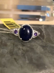 3.00 Ctw Lapis Lazuli & Purple Lab Diamond Ring 925 Sterling Size 6 - Picture 1 of 10