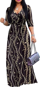 plus Size Maxi Dress for Women Casual Summer Sundress V-Neck 3/4 Sleeve - Picture 1 of 6