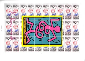 Keith Haring- Serigraphie - Siebdruck - Original signiert auf BRIEFMARKEN BOGEN - Bild 1 von 6
