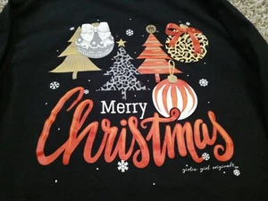 New Girlie Girl T Shirt Womens Medium Black Long Sleeve Merry Christmas Cotton - Picture 1 of 8