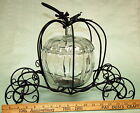 Wrought Iron Pumpkin CARRIAGE + Clear Glass Cookie JAR with Lid