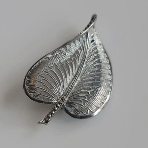 Vintage Filigree Sterling Curled Leaf Brooch Pin 1.75" Vintage Germany CFH - Picture 1 of 8
