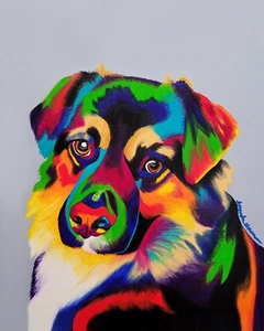 Colorful dog puppy Bernese Mountain Art Print Of Painting by Amanda Norman - Picture 1 of 1
